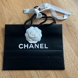 CHANEL Black Shopping Bag with White Camellia